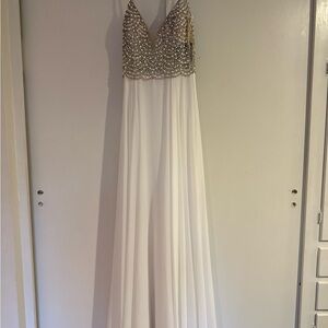 Lulu's White Maxi Dress with Beaded Bodice